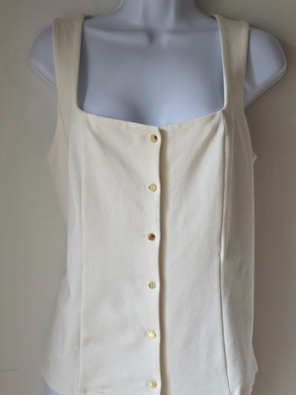Anne Klein Square Neck Vest Top EUC Womens Cream Button Up Tailored Knit Corset